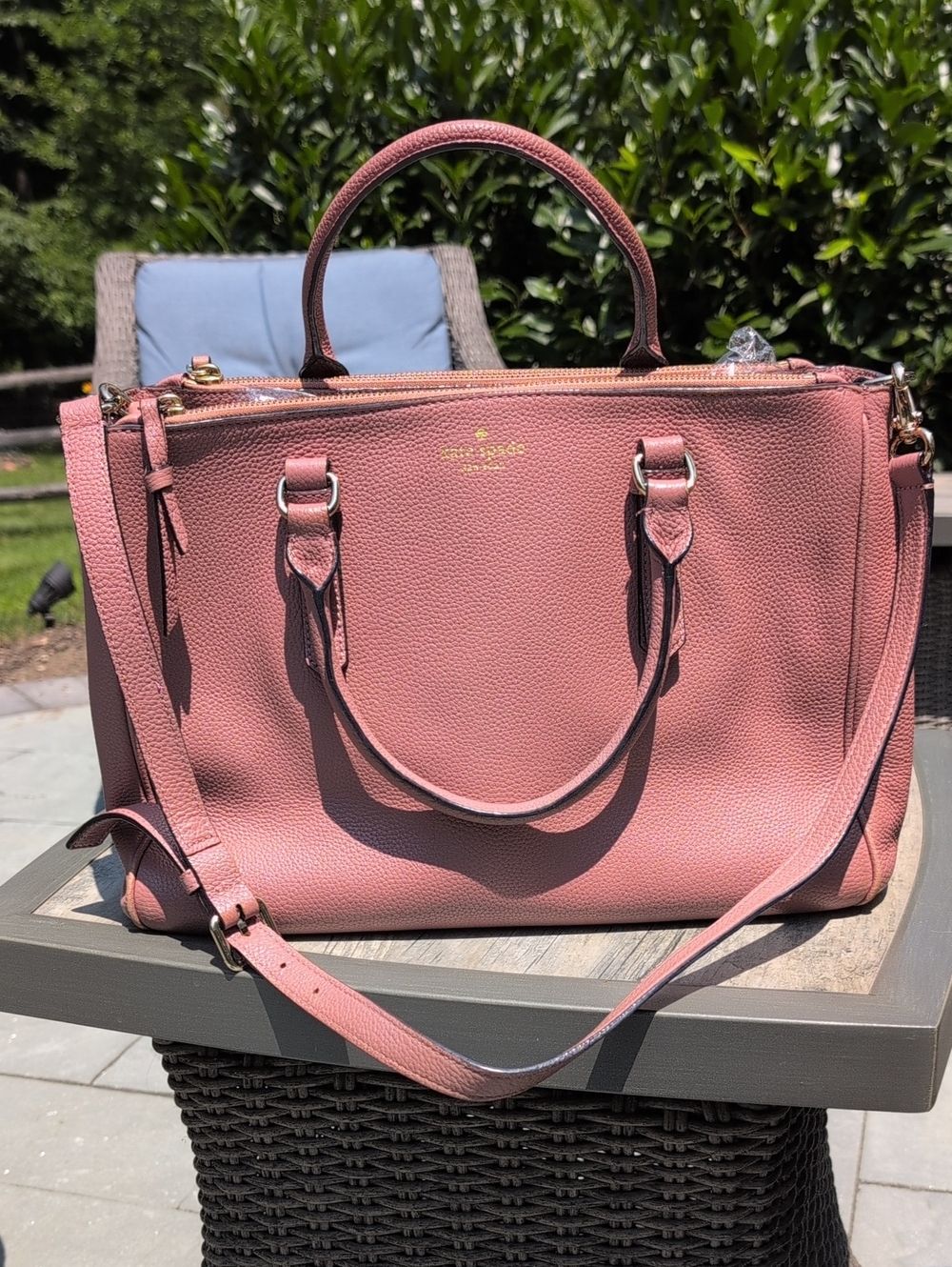 kate spade Mulberry Stree Rose Pink Pebbled Leather Satchel with Removable Strap